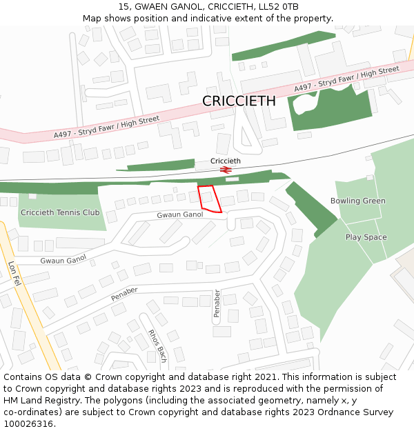 15, GWAEN GANOL, CRICCIETH, LL52 0TB: Location map and indicative extent of plot