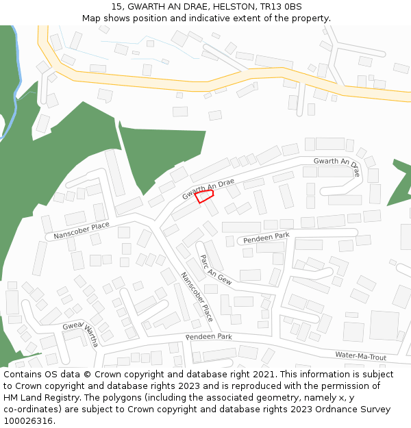 15, GWARTH AN DRAE, HELSTON, TR13 0BS: Location map and indicative extent of plot