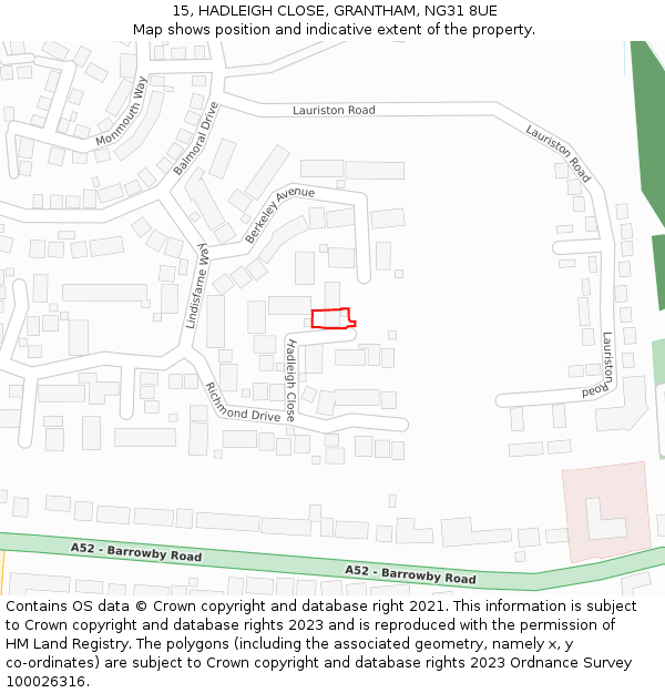 15, HADLEIGH CLOSE, GRANTHAM, NG31 8UE: Location map and indicative extent of plot