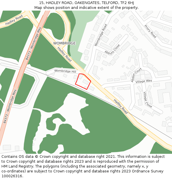 15, HADLEY ROAD, OAKENGATES, TELFORD, TF2 6HJ: Location map and indicative extent of plot