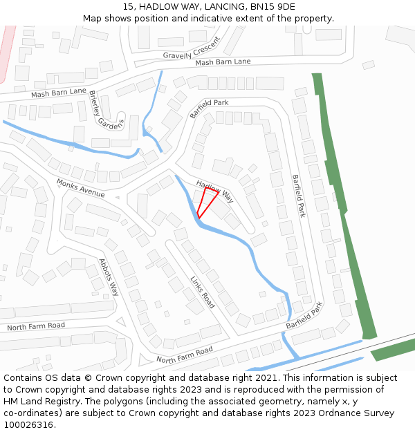 15, HADLOW WAY, LANCING, BN15 9DE: Location map and indicative extent of plot