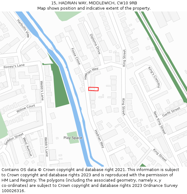 15, HADRIAN WAY, MIDDLEWICH, CW10 9RB: Location map and indicative extent of plot
