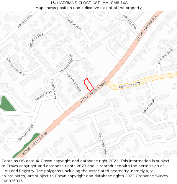 15, HADRIANS CLOSE, WITHAM, CM8 1XA: Location map and indicative extent of plot