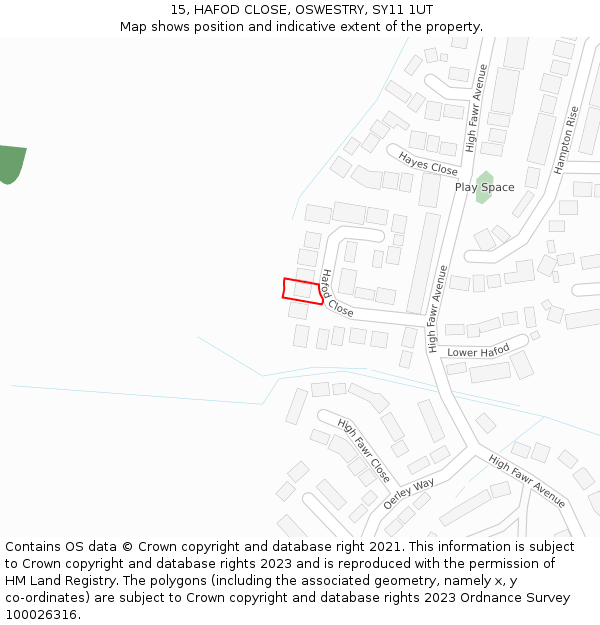 15, HAFOD CLOSE, OSWESTRY, SY11 1UT: Location map and indicative extent of plot