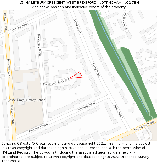 15, HAILEYBURY CRESCENT, WEST BRIDGFORD, NOTTINGHAM, NG2 7BH: Location map and indicative extent of plot