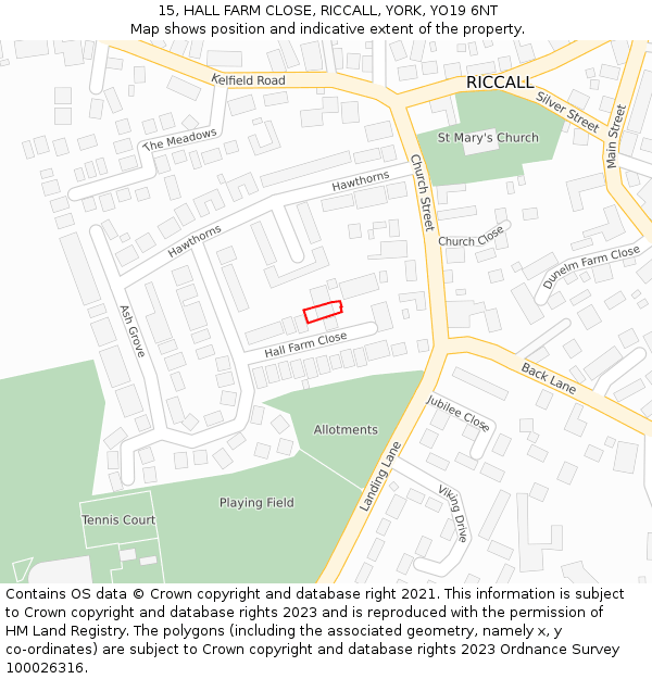 15, HALL FARM CLOSE, RICCALL, YORK, YO19 6NT: Location map and indicative extent of plot