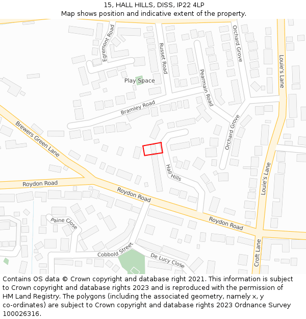 15, HALL HILLS, DISS, IP22 4LP: Location map and indicative extent of plot