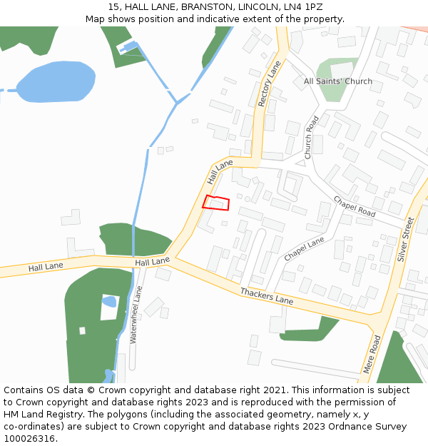 15, HALL LANE, BRANSTON, LINCOLN, LN4 1PZ: Location map and indicative extent of plot