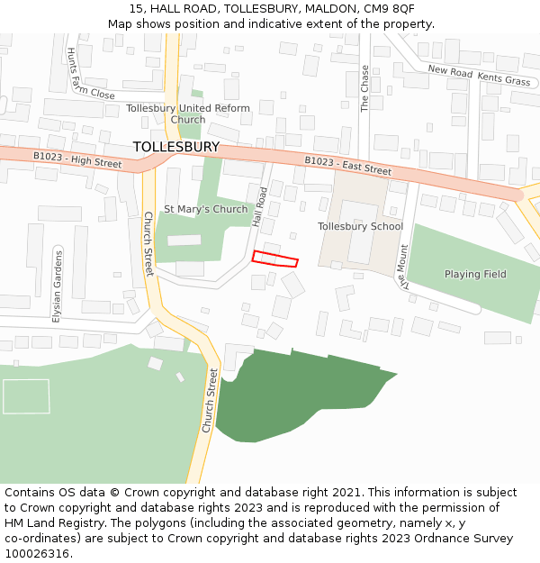 15, HALL ROAD, TOLLESBURY, MALDON, CM9 8QF: Location map and indicative extent of plot