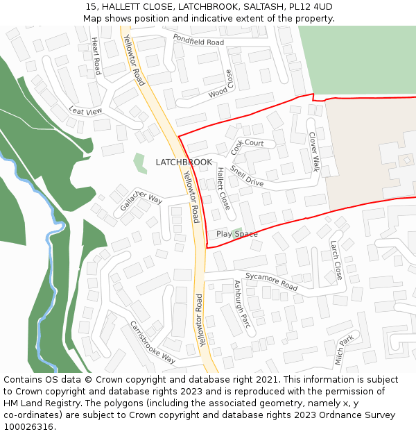 15, HALLETT CLOSE, LATCHBROOK, SALTASH, PL12 4UD: Location map and indicative extent of plot