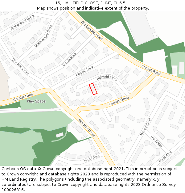 15, HALLFIELD CLOSE, FLINT, CH6 5HL: Location map and indicative extent of plot