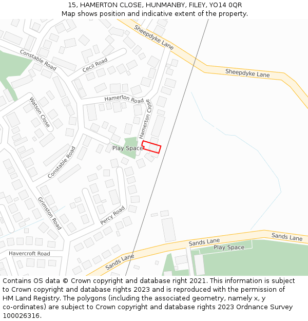15, HAMERTON CLOSE, HUNMANBY, FILEY, YO14 0QR: Location map and indicative extent of plot