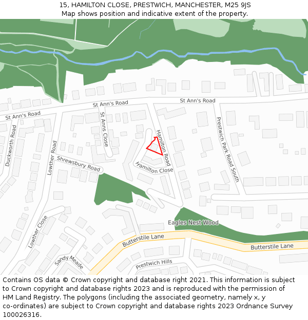 15, HAMILTON CLOSE, PRESTWICH, MANCHESTER, M25 9JS: Location map and indicative extent of plot