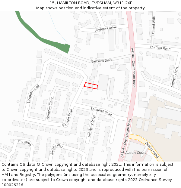 15, HAMILTON ROAD, EVESHAM, WR11 2XE: Location map and indicative extent of plot