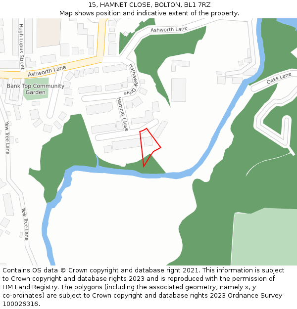 15, HAMNET CLOSE, BOLTON, BL1 7RZ: Location map and indicative extent of plot