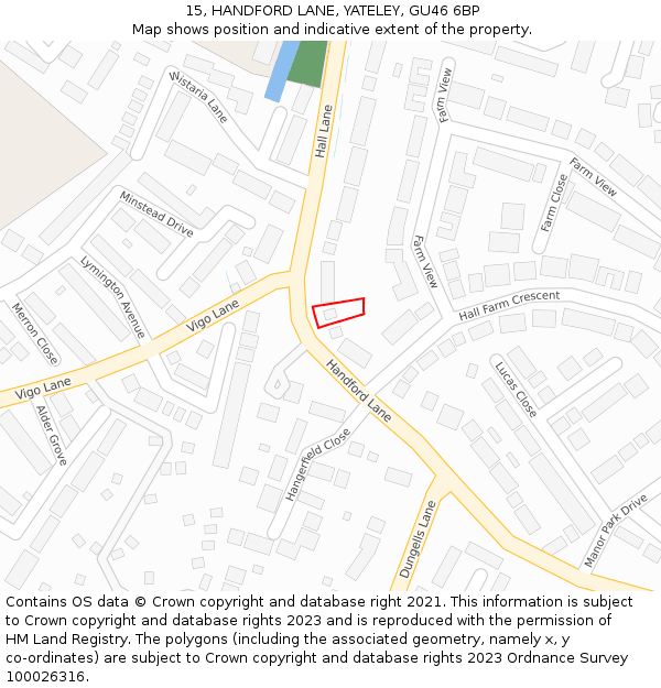 15, HANDFORD LANE, YATELEY, GU46 6BP: Location map and indicative extent of plot