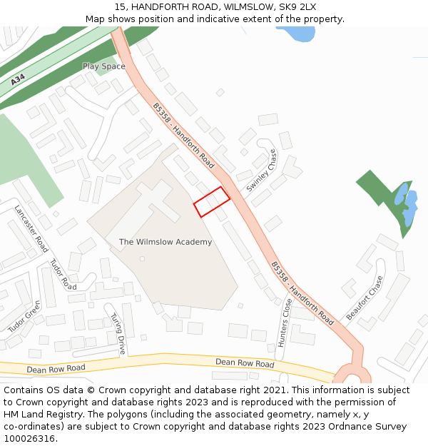 15, HANDFORTH ROAD, WILMSLOW, SK9 2LX: Location map and indicative extent of plot