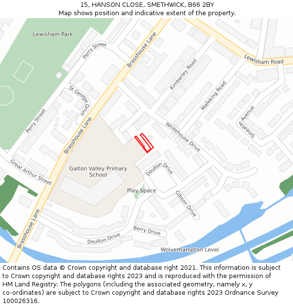 15, HANSON CLOSE, SMETHWICK, B66 2BY: Location map and indicative extent of plot