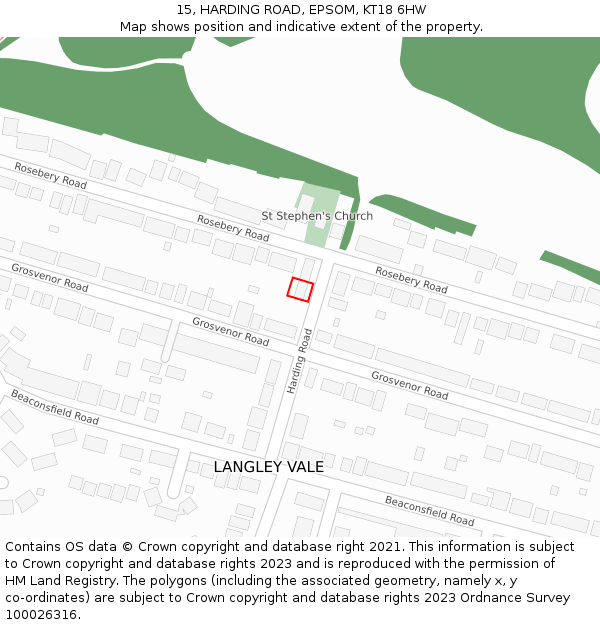 15, HARDING ROAD, EPSOM, KT18 6HW: Location map and indicative extent of plot