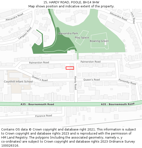 15, HARDY ROAD, POOLE, BH14 9HW: Location map and indicative extent of plot