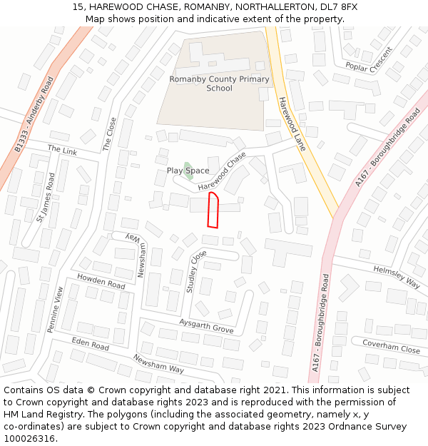 15, HAREWOOD CHASE, ROMANBY, NORTHALLERTON, DL7 8FX: Location map and indicative extent of plot