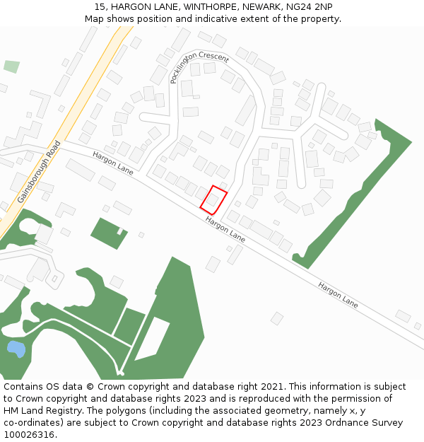 15, HARGON LANE, WINTHORPE, NEWARK, NG24 2NP: Location map and indicative extent of plot