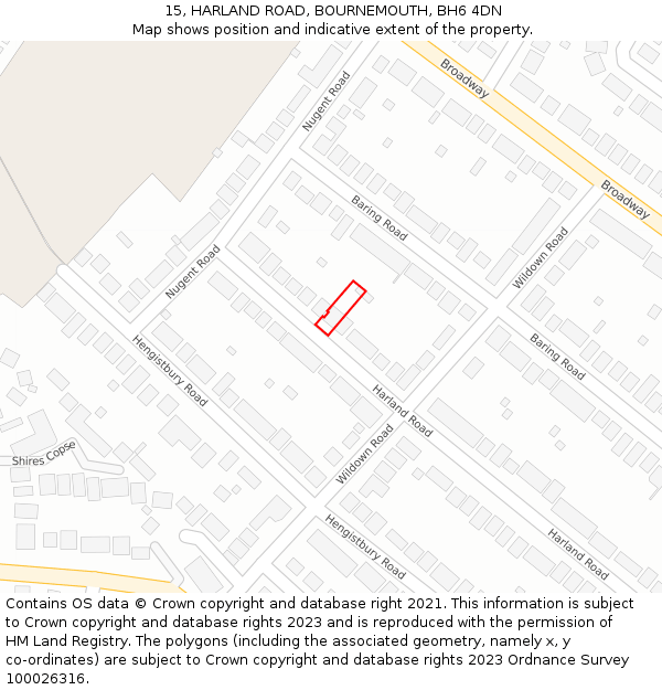 15, HARLAND ROAD, BOURNEMOUTH, BH6 4DN: Location map and indicative extent of plot