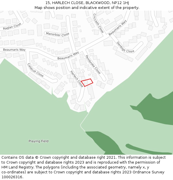 15, HARLECH CLOSE, BLACKWOOD, NP12 1HJ: Location map and indicative extent of plot