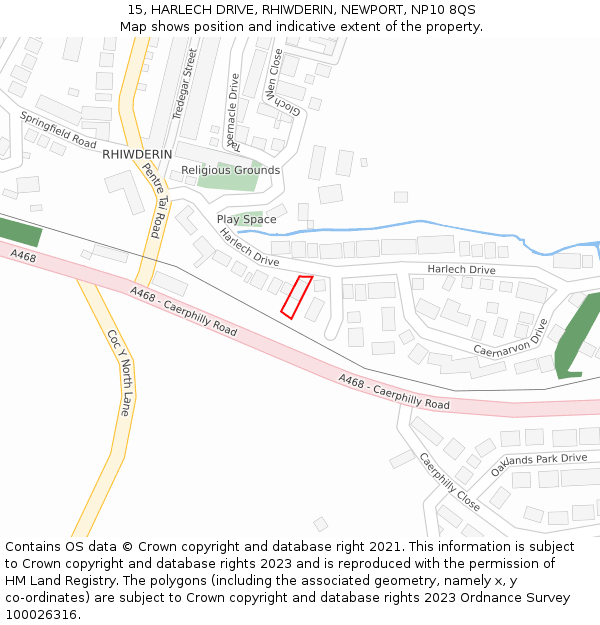 15, HARLECH DRIVE, RHIWDERIN, NEWPORT, NP10 8QS: Location map and indicative extent of plot