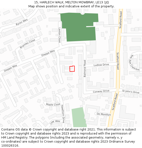 15, HARLECH WALK, MELTON MOWBRAY, LE13 1JQ: Location map and indicative extent of plot
