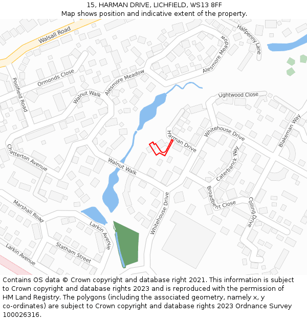 15, HARMAN DRIVE, LICHFIELD, WS13 8FF: Location map and indicative extent of plot