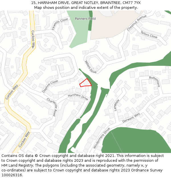 15, HARNHAM DRIVE, GREAT NOTLEY, BRAINTREE, CM77 7YX: Location map and indicative extent of plot