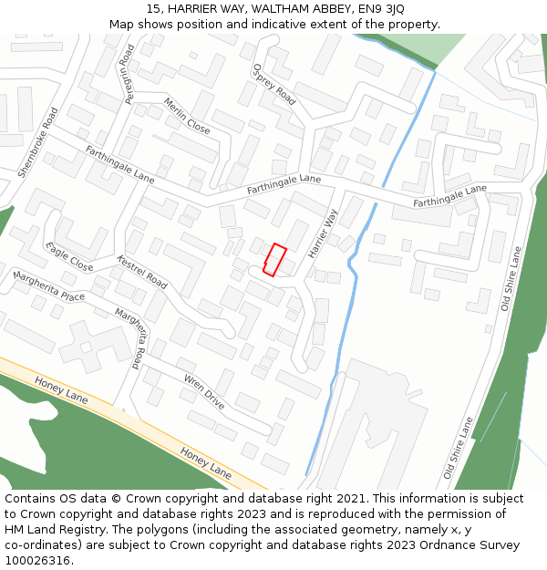 15, HARRIER WAY, WALTHAM ABBEY, EN9 3JQ: Location map and indicative extent of plot