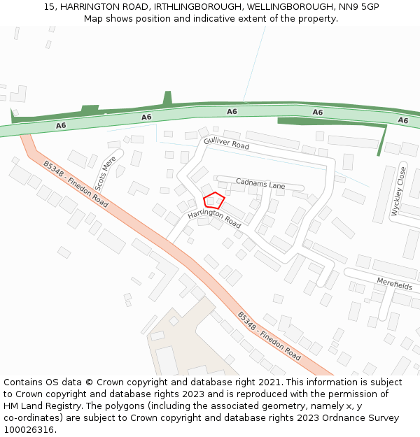 15, HARRINGTON ROAD, IRTHLINGBOROUGH, WELLINGBOROUGH, NN9 5GP: Location map and indicative extent of plot