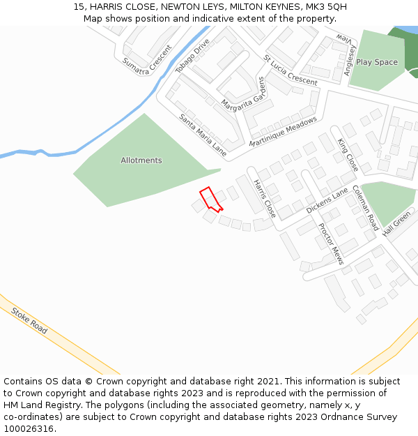 15, HARRIS CLOSE, NEWTON LEYS, MILTON KEYNES, MK3 5QH: Location map and indicative extent of plot