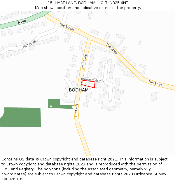 15, HART LANE, BODHAM, HOLT, NR25 6NT: Location map and indicative extent of plot