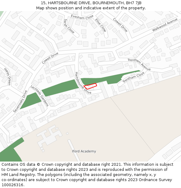 15, HARTSBOURNE DRIVE, BOURNEMOUTH, BH7 7JB: Location map and indicative extent of plot