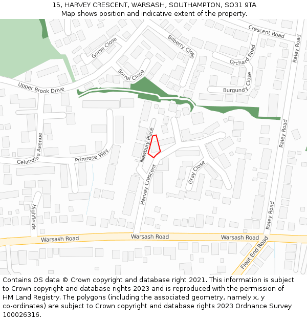 15, HARVEY CRESCENT, WARSASH, SOUTHAMPTON, SO31 9TA: Location map and indicative extent of plot