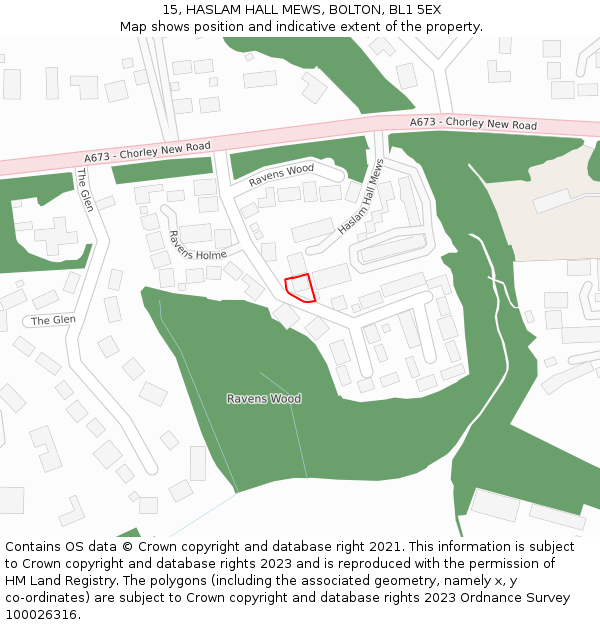 15, HASLAM HALL MEWS, BOLTON, BL1 5EX: Location map and indicative extent of plot