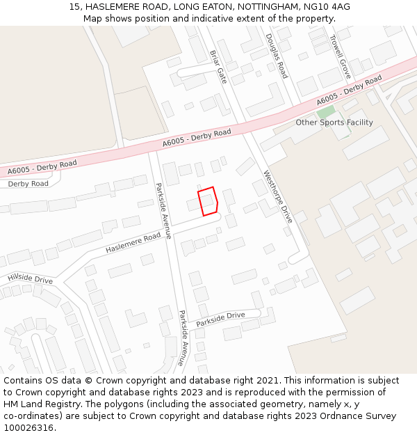 15, HASLEMERE ROAD, LONG EATON, NOTTINGHAM, NG10 4AG: Location map and indicative extent of plot