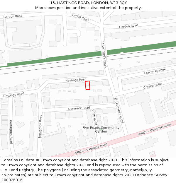 15, HASTINGS ROAD, LONDON, W13 8QY: Location map and indicative extent of plot