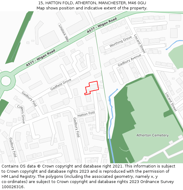 15, HATTON FOLD, ATHERTON, MANCHESTER, M46 0GU: Location map and indicative extent of plot