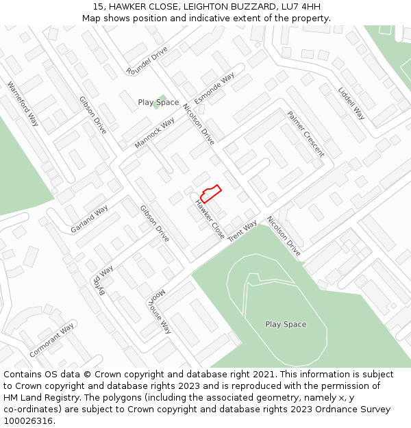 15, HAWKER CLOSE, LEIGHTON BUZZARD, LU7 4HH: Location map and indicative extent of plot