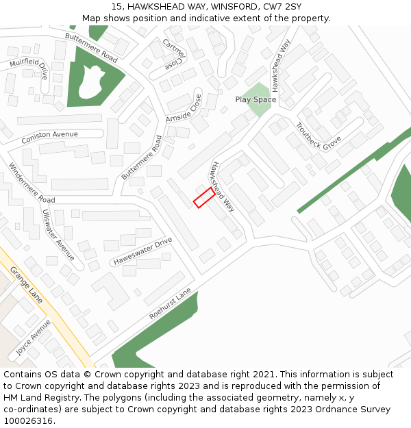 15, HAWKSHEAD WAY, WINSFORD, CW7 2SY: Location map and indicative extent of plot