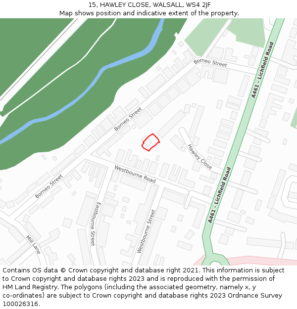 15, HAWLEY CLOSE, WALSALL, WS4 2JF: Location map and indicative extent of plot