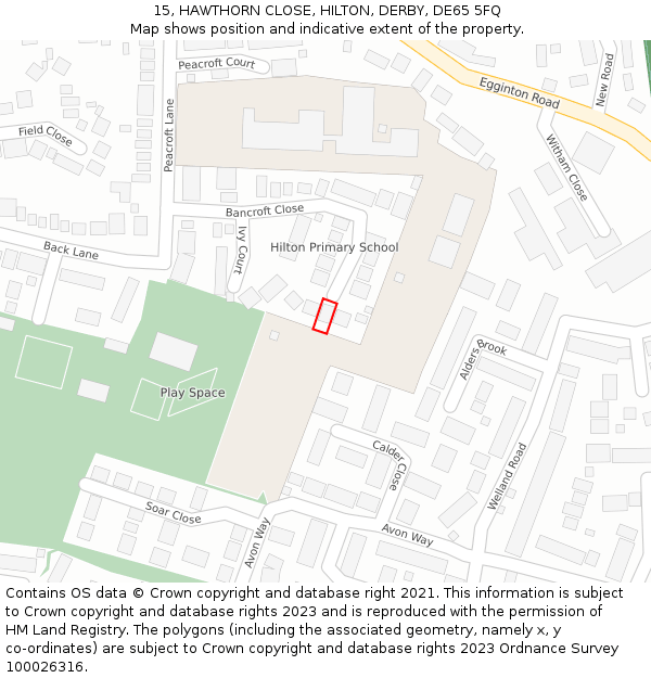 15, HAWTHORN CLOSE, HILTON, DERBY, DE65 5FQ: Location map and indicative extent of plot