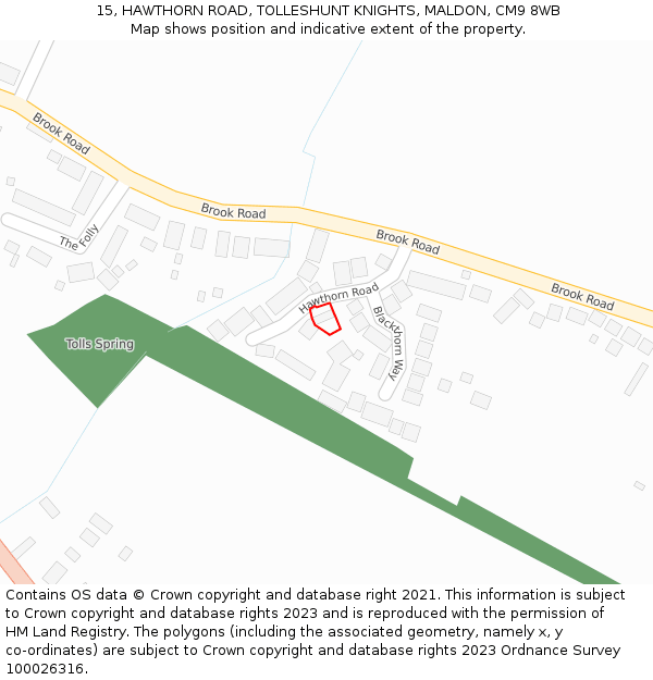 15, HAWTHORN ROAD, TOLLESHUNT KNIGHTS, MALDON, CM9 8WB: Location map and indicative extent of plot