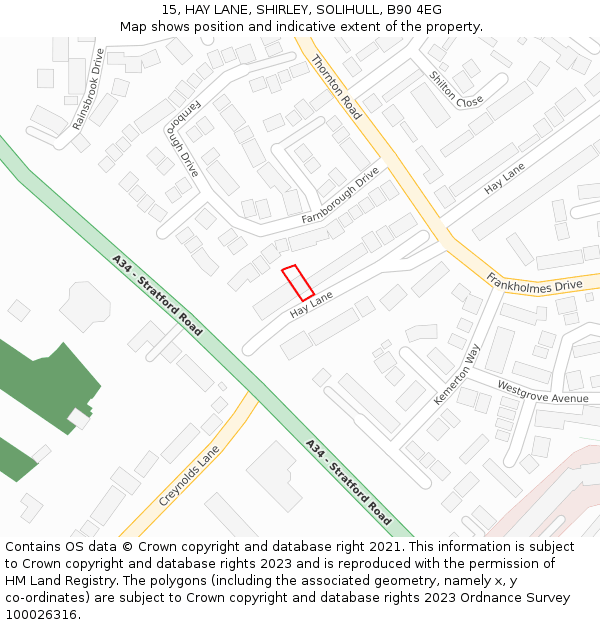 15, HAY LANE, SHIRLEY, SOLIHULL, B90 4EG: Location map and indicative extent of plot