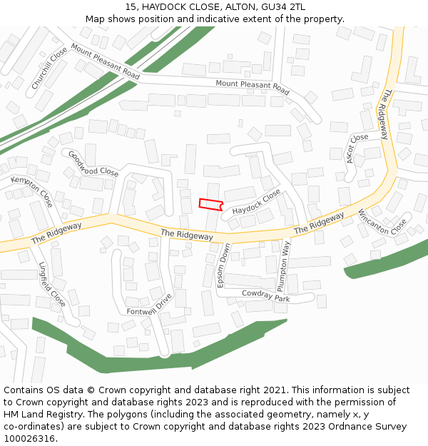 15, HAYDOCK CLOSE, ALTON, GU34 2TL: Location map and indicative extent of plot