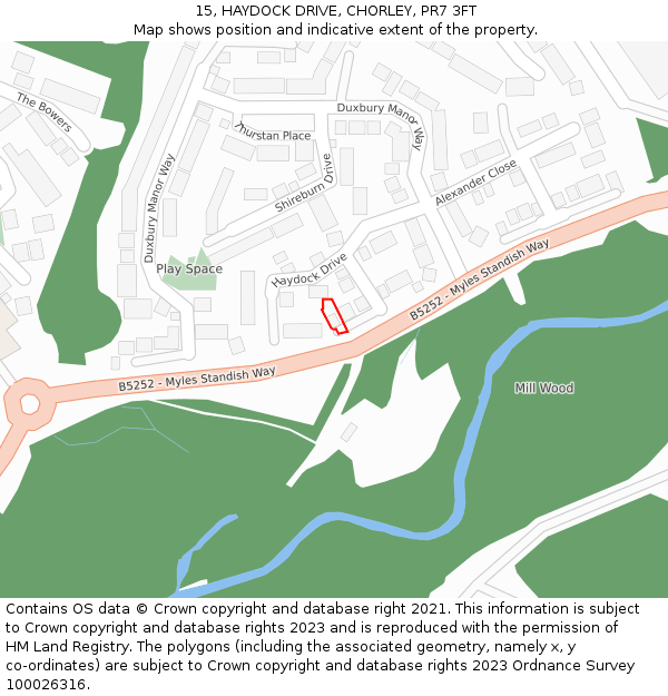 15, HAYDOCK DRIVE, CHORLEY, PR7 3FT: Location map and indicative extent of plot